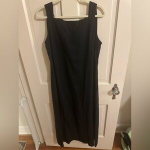 Flax Linen Black Maxi Dress with Square Neck in Black - Size Small